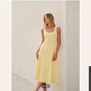 Commense Yellow Square-Neck Ribbed Knit Dress